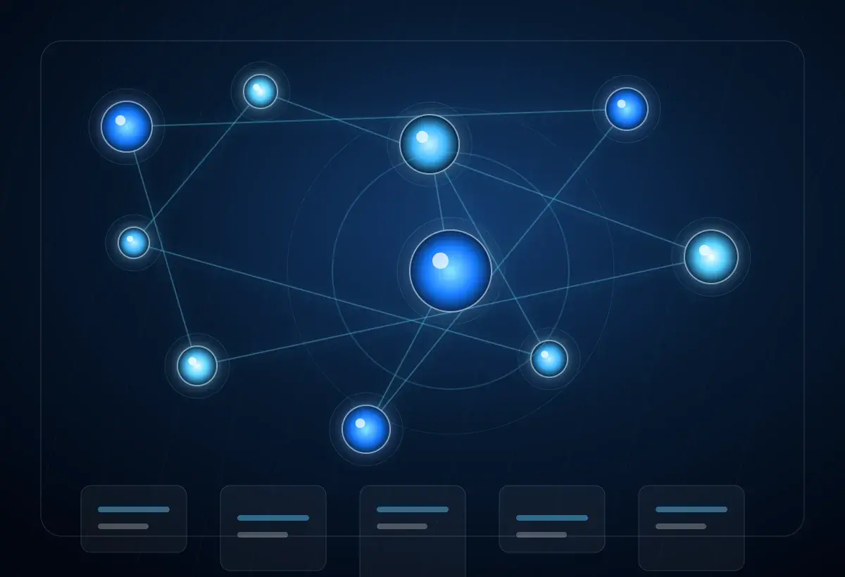 Abstract diagnostic dashboard showing AI readiness signals and workflow analysis